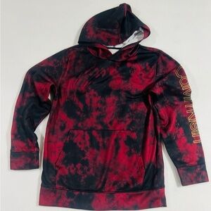 Calvin Klein Jeans Youth Hoodie L 14/16 Red Black Tie Dye Gold Logo Sleeve